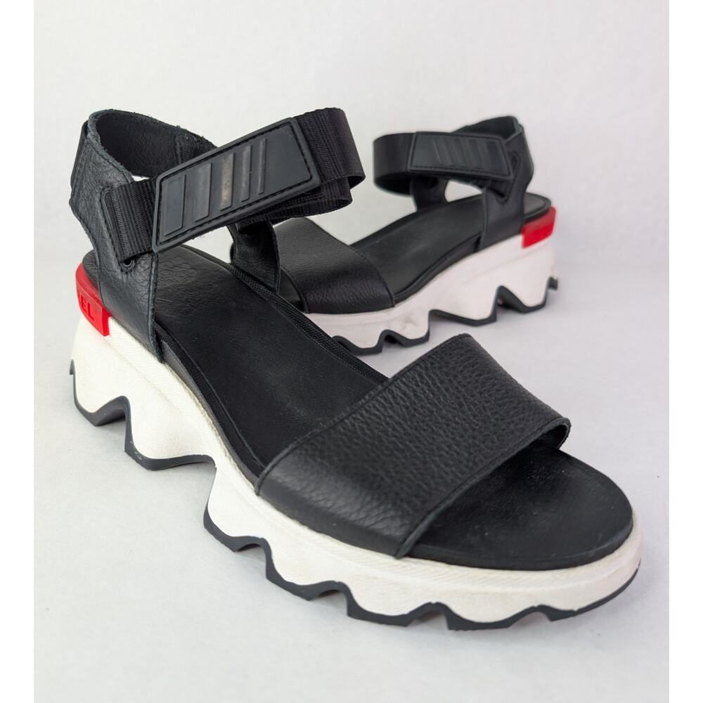 Sorel Women's Kinetic Impact Sandals Black White Red Size 7.5